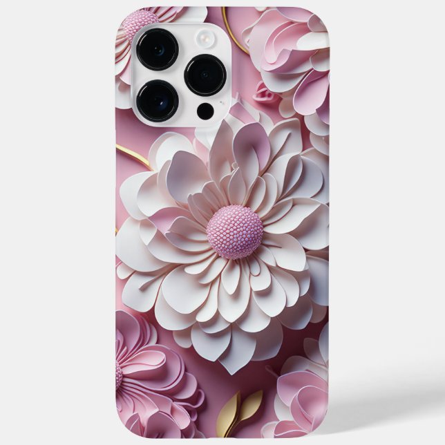 PINK & WHITE PAPER 3-D LOOK FLOWERS Case-Mate iPhone CASE (Back)