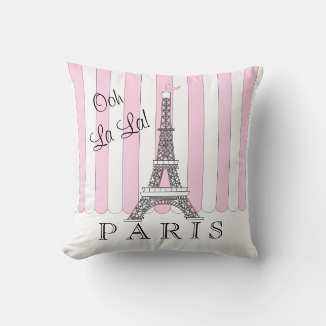 Pink | White Paris Eiffel Tower Ooh La La Cushion (Front)