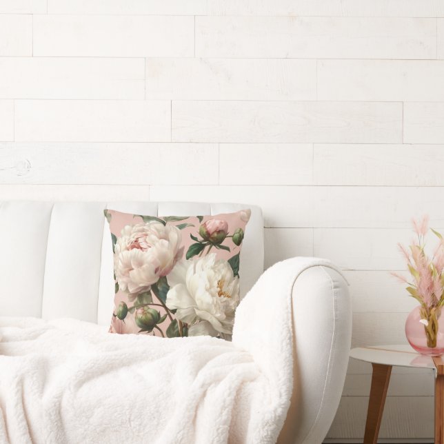 Pink & White Peonies Elegant Cushion (Couch)