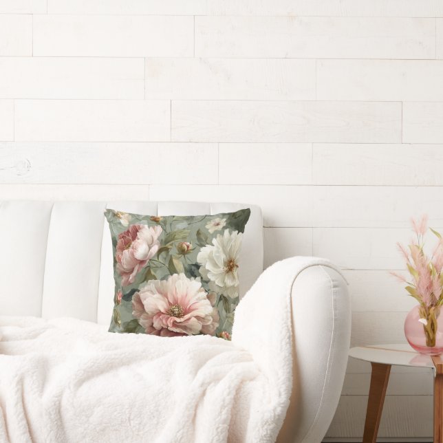 Pink & White Peonies Elegant Cushion (Couch)