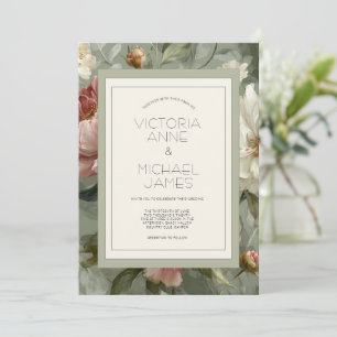 Pink & White Peonies Elegant Wedding Invitation
