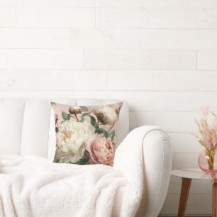 Pink & White Peonies Floral Elegant Cushion
