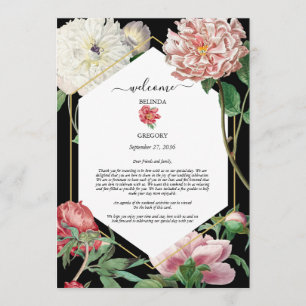 Pink White Peonies Flowers Wedding Itinerary Black Programme