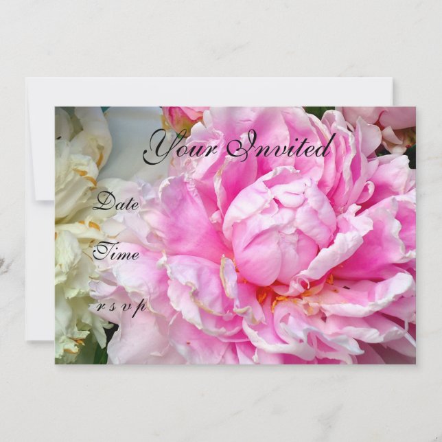 Pink White peonies pink white floral Invitation (Front)