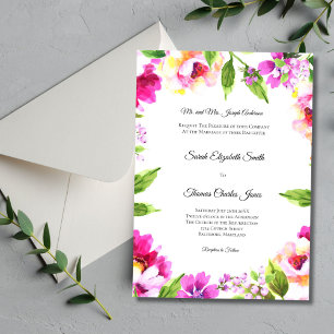 Pink White Peony Floral Greenery Elegant Wedding Invitation