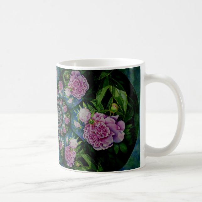 Pink white peony floral watercolor mandala coffee mug (Right)