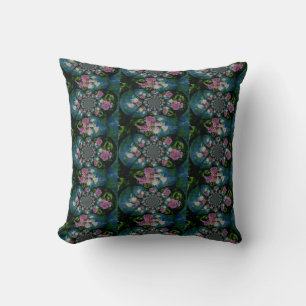 Pink white peony floral watercolor mandala cushion