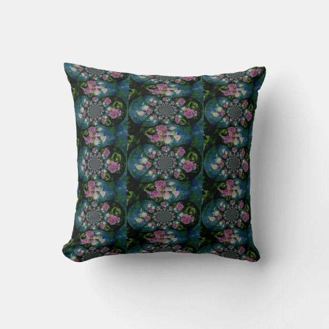 Pink white peony floral watercolor mandala cushion (Front)