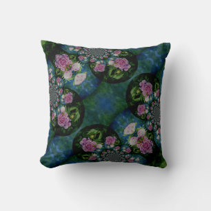 Pink white peony floral watercolor mandala cushion