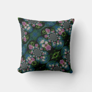 Pink white peony floral watercolor mandala cushion