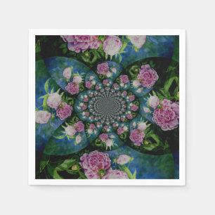 Pink white peony floral watercolor mandala napkin
