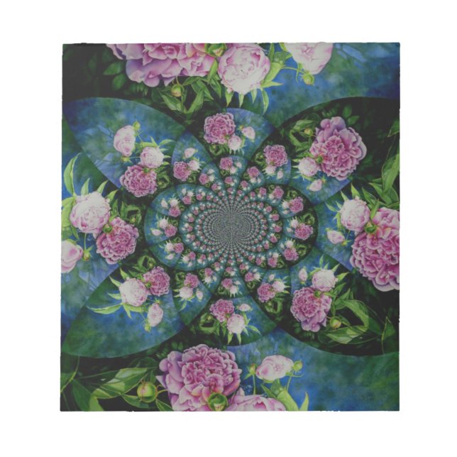 Pink white peony floral watercolor mandala notepad (Front)