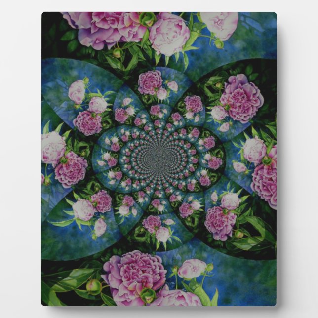 Pink white peony floral watercolor mandala plaque (Front)