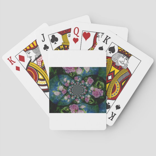 Pink white peony floral watercolor mandala playing cards (Back)