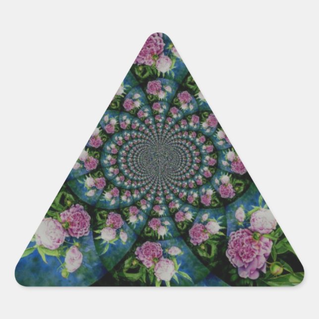 Pink white peony floral watercolor mandala triangle sticker (Front)