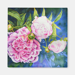 Pink white peony painting romantic floral magnet