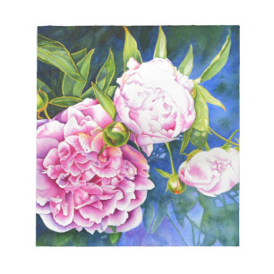 Pink white peony painting   romantic floral notepad