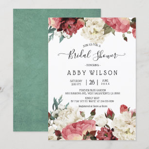 Pink & White Peony Spring Floral Bridal Shower Invitation