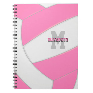 pink white personalized girls volleyball notebook