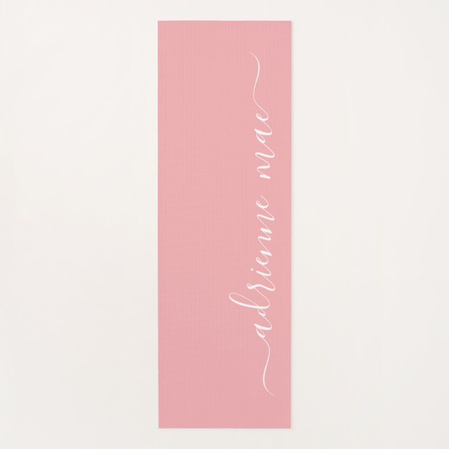 Pink & White Personalized Script Reversible Yoga Mat (Front)