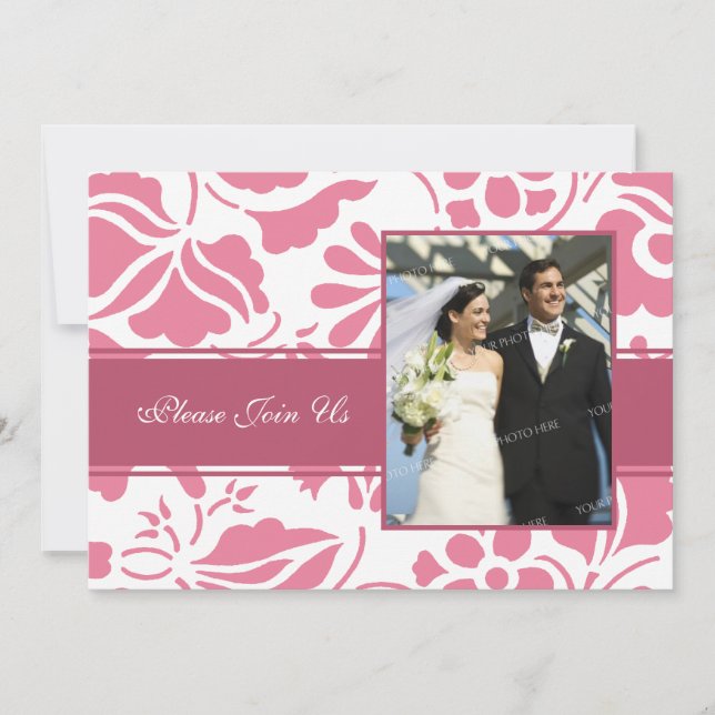 Pink & White Photo Wedding Vow Renewal Invitations (Front)
