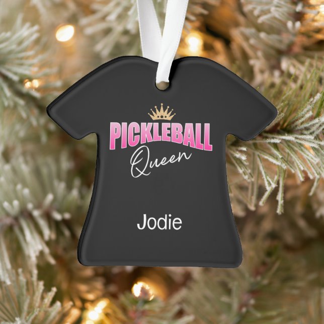 Pink White Pickleball Queen With Gold Crown Ornament (Tree)