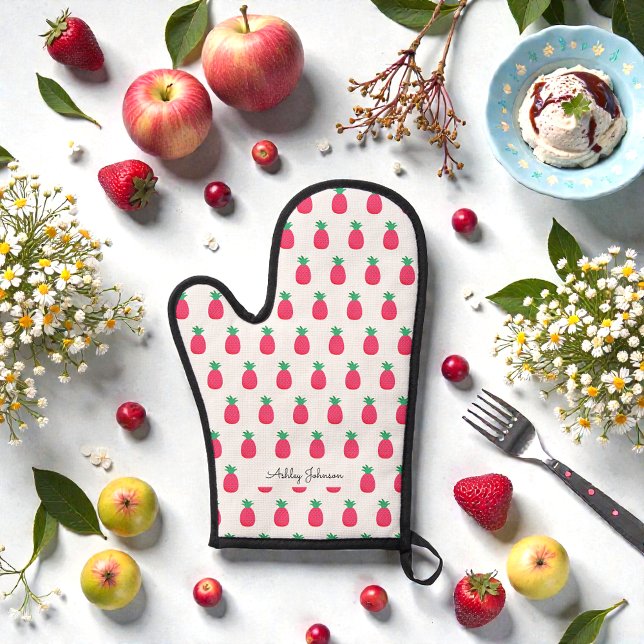 Pink White Pineapple Fruit Pattern Oven Mitt (Creator Uploaded)