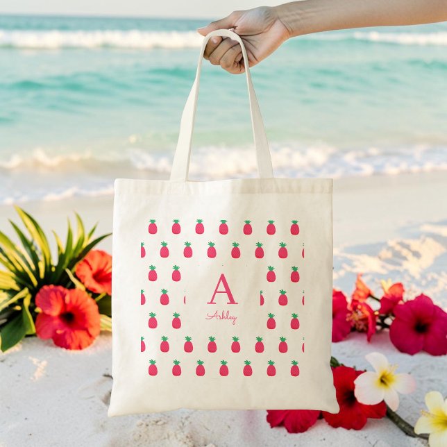 Pink White Pineapple Pattern Cute Tote Bag (Creator Uploaded)