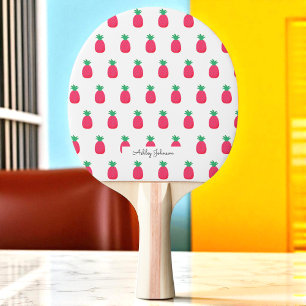 Pink White Pineapple Pattern Ping Pong Paddle