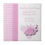 Pink & White Plaid Baby Elephant Birth Information Tile<br><div class="desc">A great keepsake for your new baby girl. Featured in a pink and white plaid with an adorable cute baby elephant and an abstract swirl background design with pink hearts and DIY birth information. ⭐This Product is 100% Customisable. Graphics and text can be deleted, moved, resized, changed around, rotated, etc......</div>