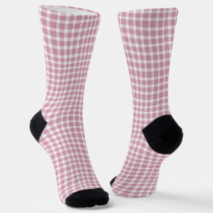 Pink White Plaid Checker Seamless Pattern Socks
