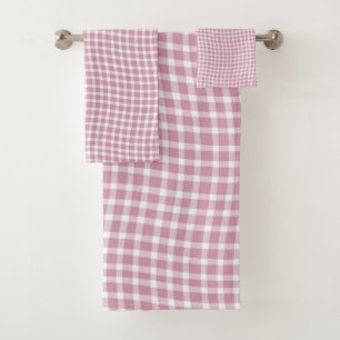 Pink White Plaid Chequered Seamless Pattern Bath Towel Set