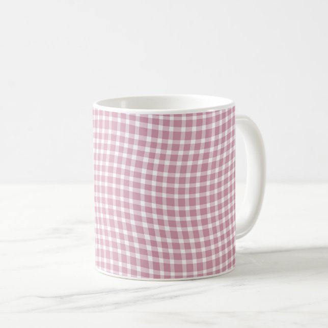 Pink White Plaid Chequered Seamless Pattern Coffee Mug (Front Right)