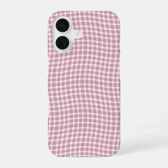 Pink White Plaid Chequered Seamless Pattern iPhone 16 Case (Back)