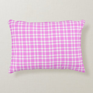 Pink White Plaid Pattern Decorative Cushion