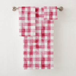 Pink White Plaid Stripes Birthday Bath Towel Set