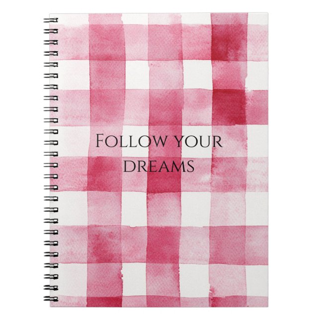 Pink White Plaid Stripes Birthday Notebook (Front)