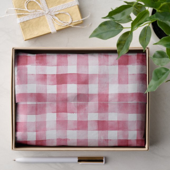 Pink White Plaid Stripes Birthday Tissue Paper (Gift)