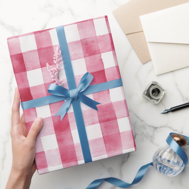 Pink White Plaid Stripes Birthday Wrapping Paper (Gifting)