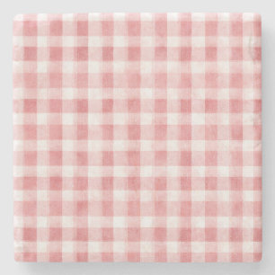 Pink White Plaid Stripes Stone Coaster