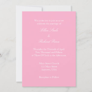 Pink White Plain Simple Wedding Invitation