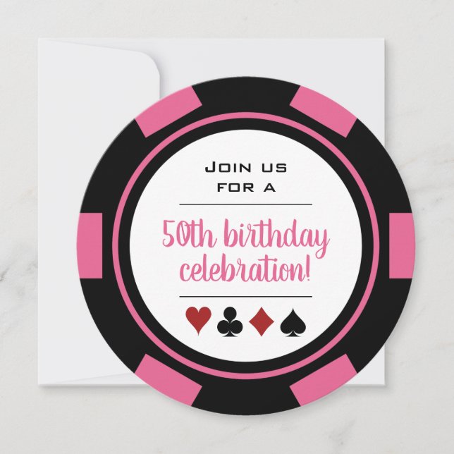 Pink White Poker Chip Las Vegas Casino Birthday Invitation (Front)