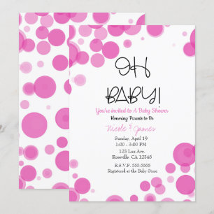 Pink & White Polka Dot Bubbles OH BABY Shower Invitation