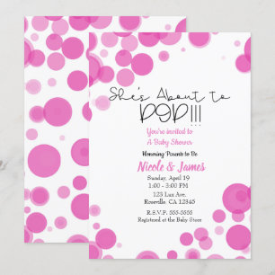 Pink & White Polka Dot Bubbles She's About to POP Invitation