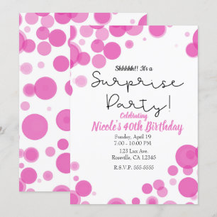 Pink & White Polka Dot Bubbles Surprise Party Invitation