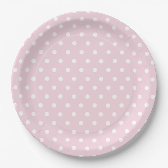 Pink White polka Dot Pattern Paper Plate (Front)