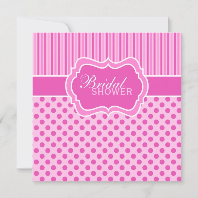 Pink, White Polka Dot Stripe Bridal Shower Invite (Front)