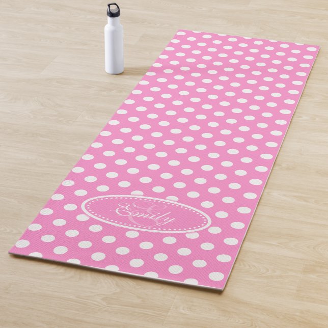Pink white polka dot yoga mat (In Situ)