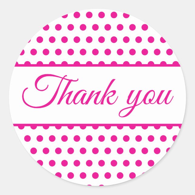 Pink white polka dots classic round sticker (Front)