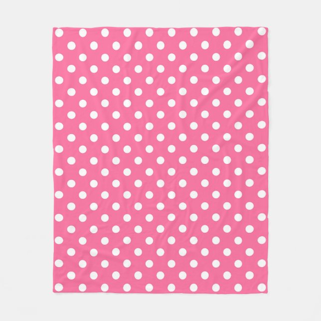 Pink White Polka Dots Design Fleece Blanket (Front)